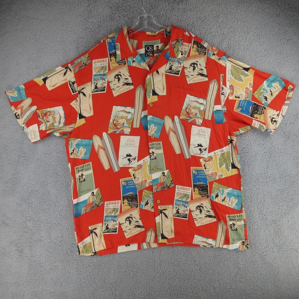 Vtg Quicksilver Hawaiian Shirt Mens 2XL XXL Red American Railway USA Made Rayon